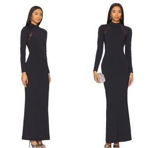 SEROYA Krystal Maxi Dress With Mesh Paneling in Black